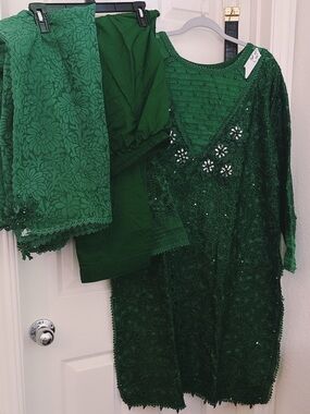 Embroidered Green Traditional Dress Set